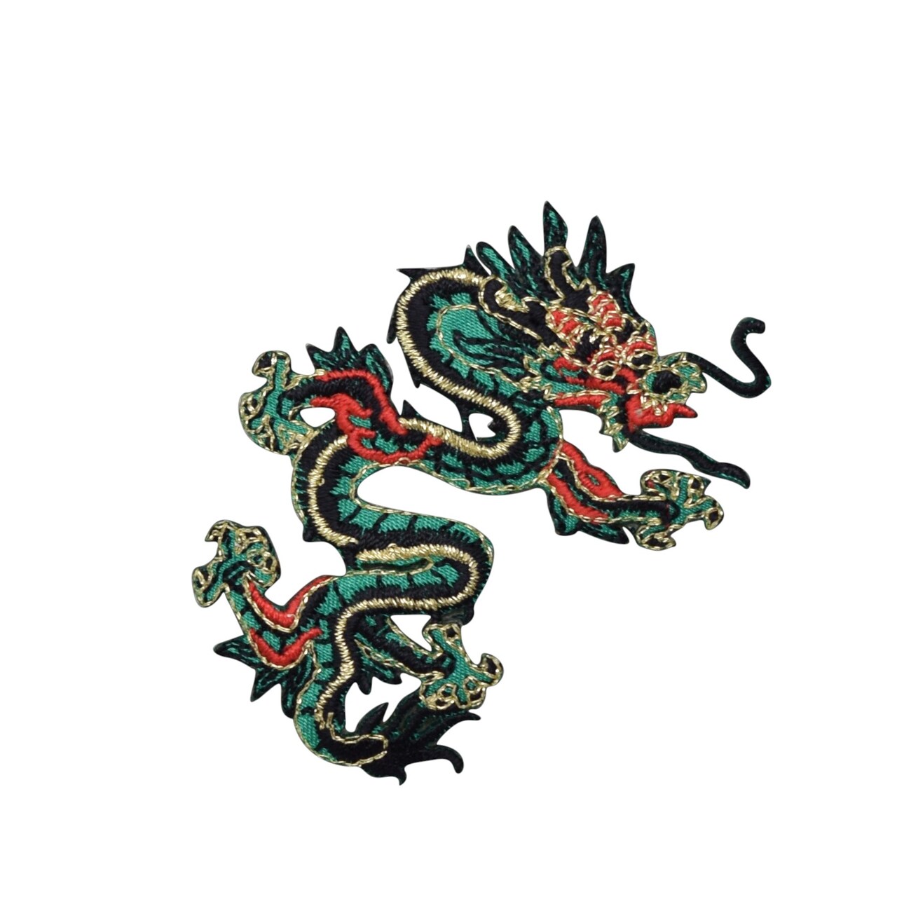 4" Green Chinese Dragon Facing Right, Embroidered, Iron on Patch